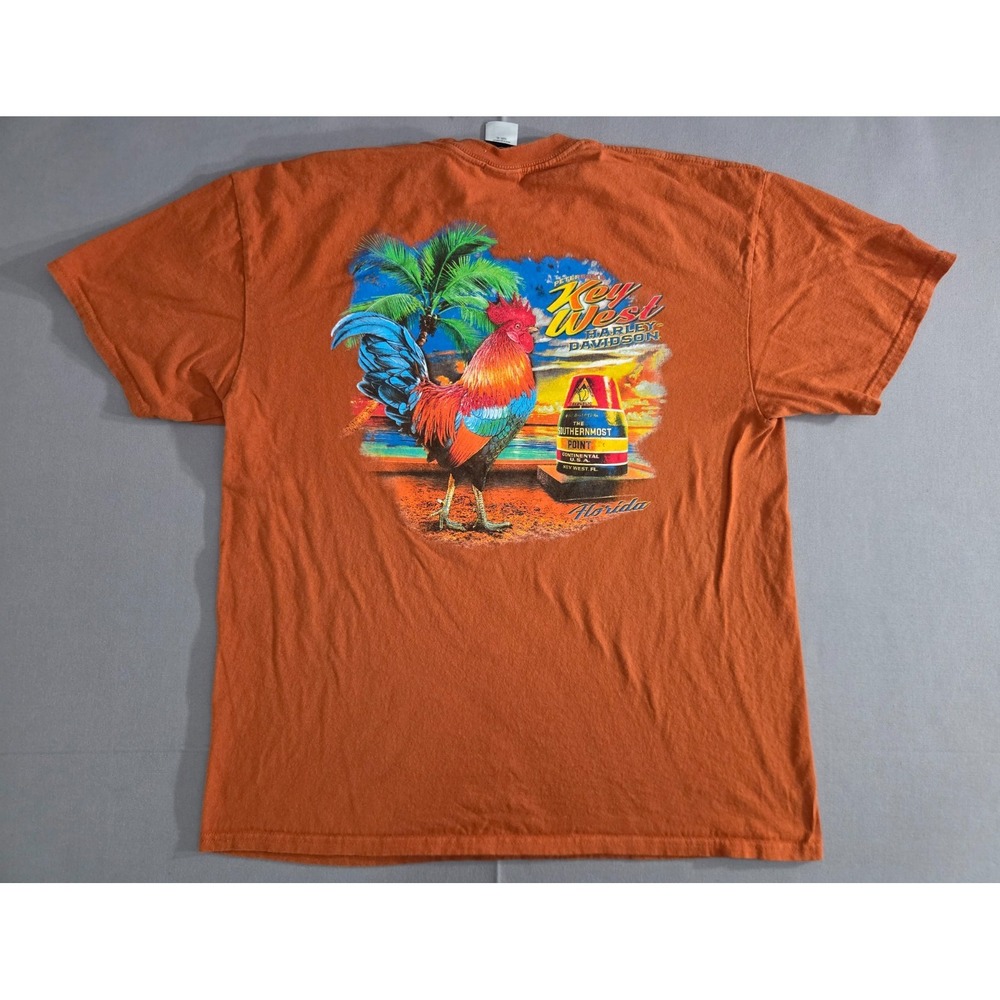 Harley Davidson Shirt Mens Extra Large Orange Key West Florida Rooster Beach Tee